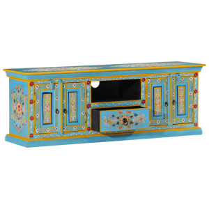 Mueble de TV madera maciza de mango azul 110x30x40 cm H