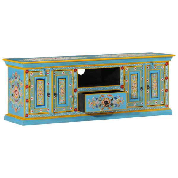 Mueble de TV madera maciza de mango azul 110x30x40 cm M 2