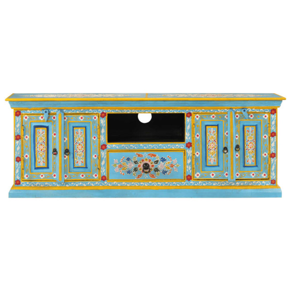 Mueble de TV madera maciza de mango azul 110x30x40 cm M 3