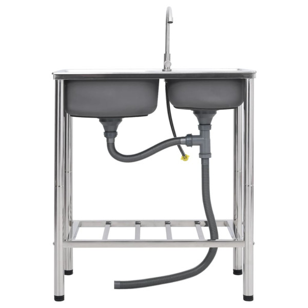 Fregadero de camping doble seno y grifo acero inoxidable M 2