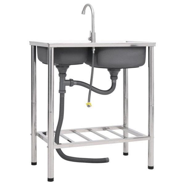 Fregadero de camping doble seno y grifo acero inoxidable M 4