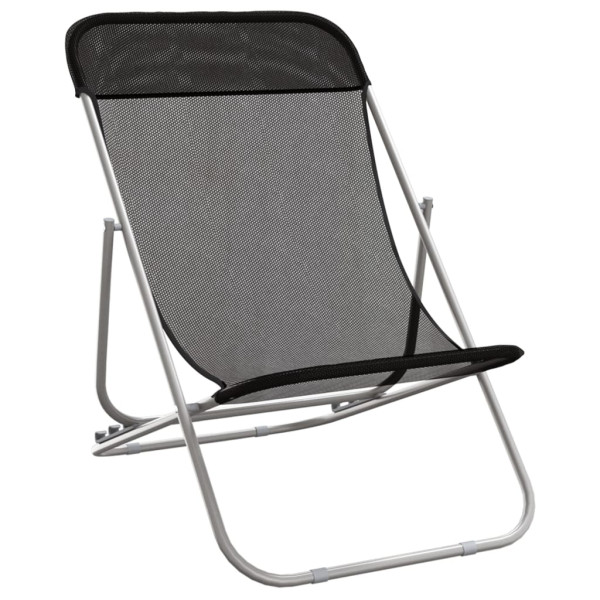 Silla de playa plegable 2 uds acero recubierto textilene negro M 3