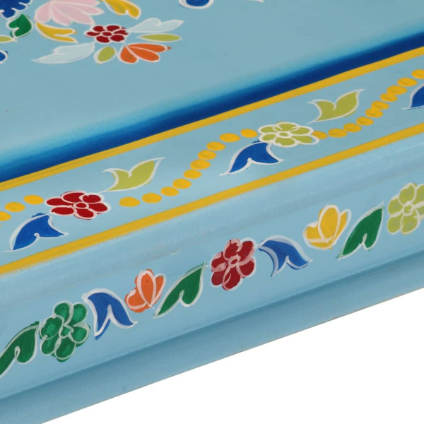 VidaXL Mesa de centro pintada à mão mangueira maciça azul turquesa M 5