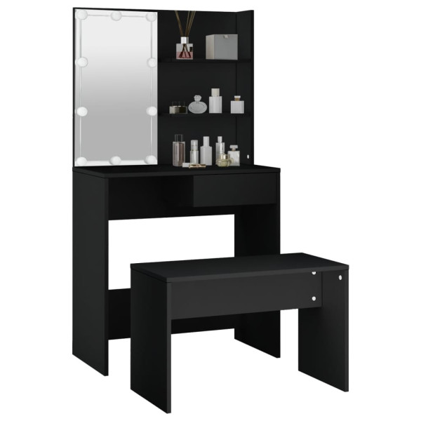 Juego de tocador con LED madera contrachapada negro M 5