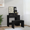 Juego de tocador con LED madera contrachapada negro 3