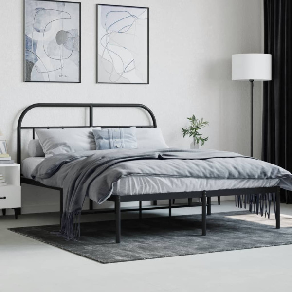 Estrutura de cama com cabeceira 140x190 cm metal preto M 3