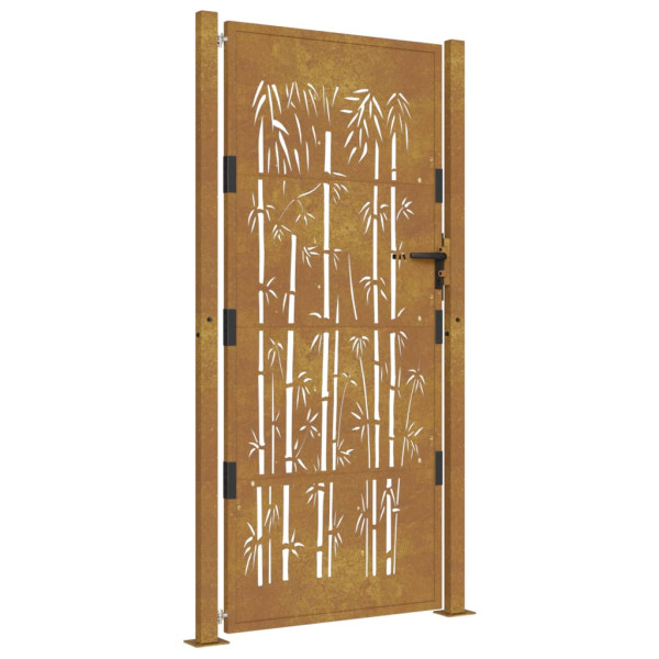 Puerta de jardín acero corten diseño bambú 105x205 cm M 2