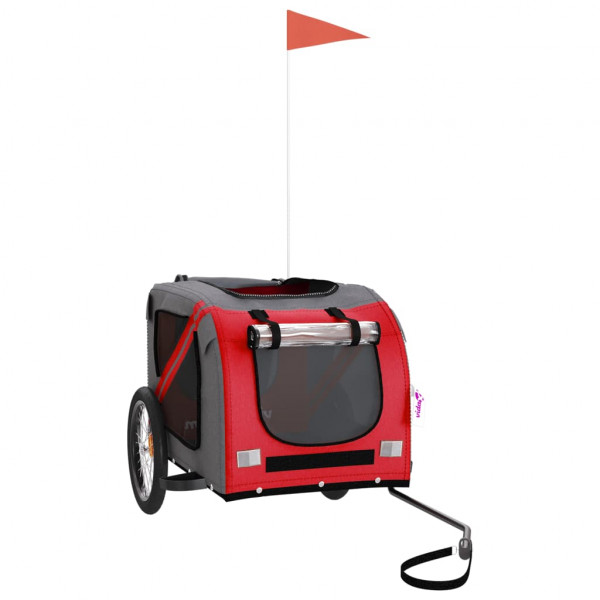 Remolque de bicicleta para perros hierro tela Oxford rojo gris M 3