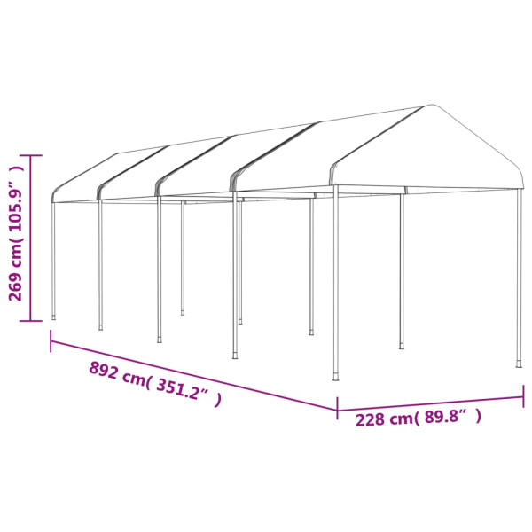 Gazebo com telhado 8.92x2.28x2.69 m polietileno branco M 5