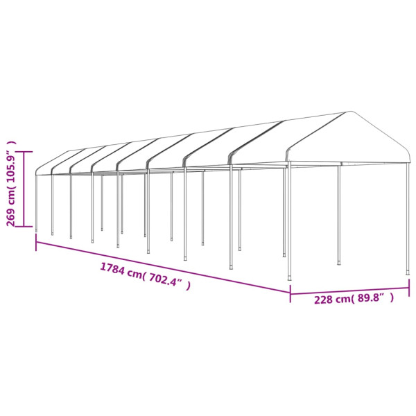 Gazebo com telhado 17.84x2.28x2.69 m polietileno branco M 5