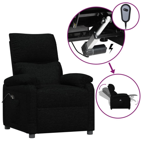 Sillón reclinable eléctrico de tela negro M 2