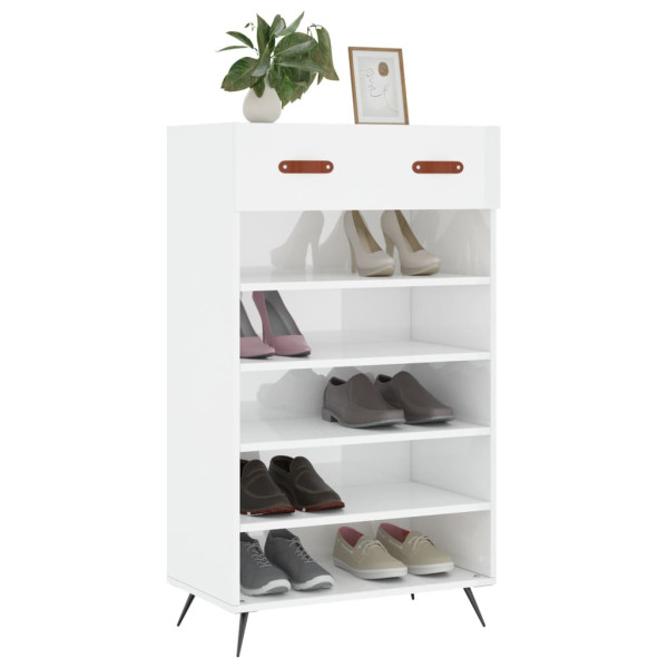 Mueble zapatero madera contrachapada blanco brillo 60x35x105 cm M 3