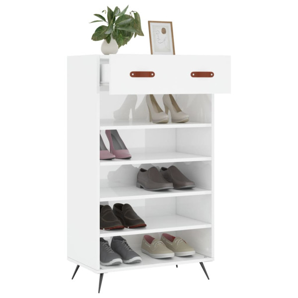 Mueble zapatero madera contrachapada blanco brillo 60x35x105 cm M 4
