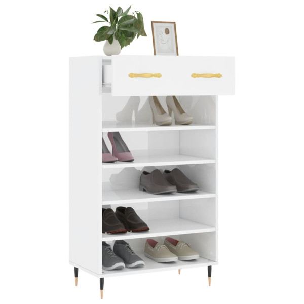 Mueble zapatero madera contrachapada blanco brillo 60x35x105 cm M 4