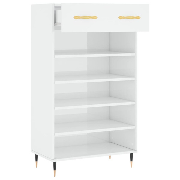 Mueble zapatero madera contrachapada blanco brillo 60x35x105 cm M 5