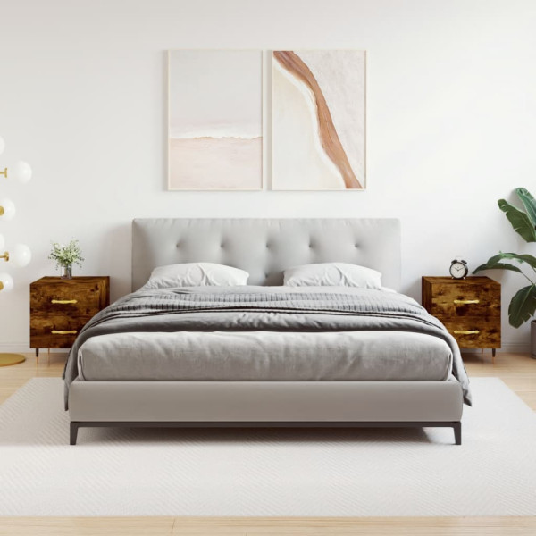 Mesita noche 2 uds madera ingeniería roble ahumado 40x35x47.5cm D