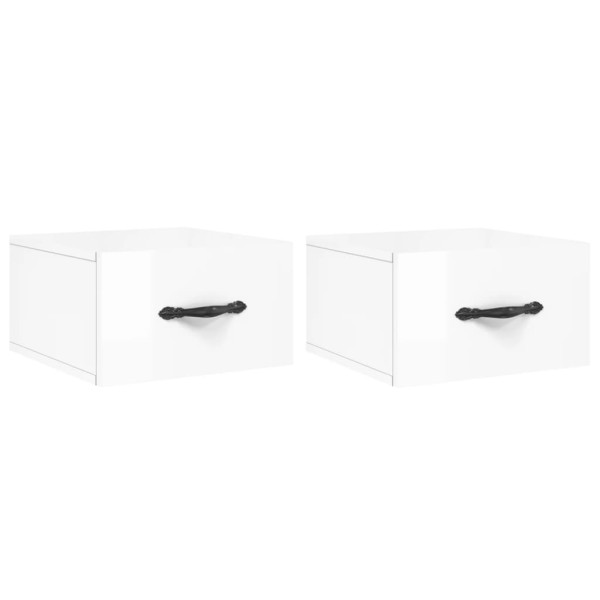 Mesas de cabeceira parede 2 pcs 35x35x20 cm branco brilhante M 2