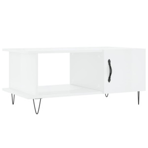 Mesa de centro madera contrachapada blanco brillo 90x50x40 cm H