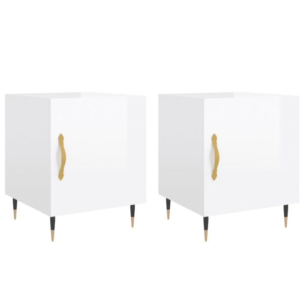Mesa cabeceira 2pcs 40x40x50cm deriv. madeira branco brilhante M 2