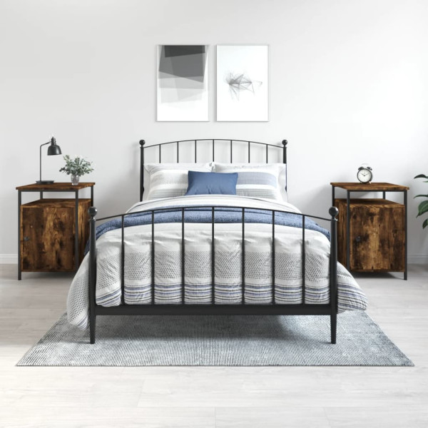 Mesitas noche 2 uds madera contrachapada roble humo 40x42x60 cm D