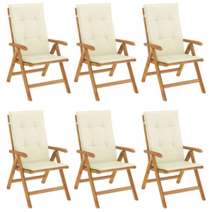 Cadeiras de jardim reclináveis c/ almofadões 6 pcs teca maciça H