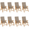 Cadeiras de jardim reclináveis c/ almofadões 8 pcs teca maciça 2