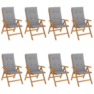 Cadeiras de jardim reclináveis c/ almofadões 8 pcs teca maciça H