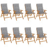 Cadeiras de jardim reclináveis c/ almofadões 8 pcs teca maciça 2