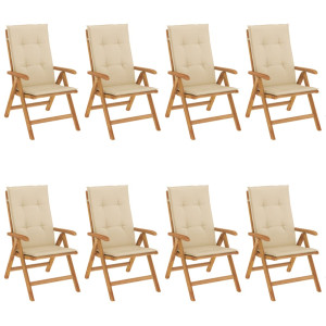 Cadeiras de jardim reclináveis c/ almofadões 8 pcs teca maciça H