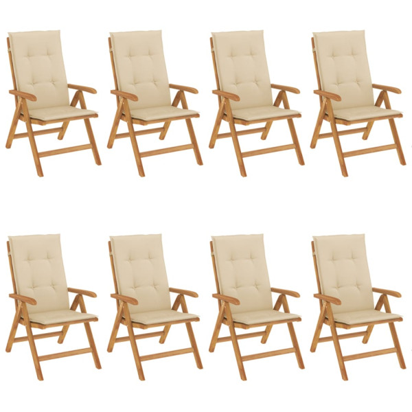 Sillas de jardín reclinables y cojines 8 uds madera maciza teca M 2