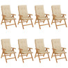Cadeiras de jardim reclináveis c/ almofadões 8 pcs teca maciça 2