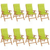 Cadeiras de jardim reclináveis c/ almofadões 8 pcs teca maciça 2