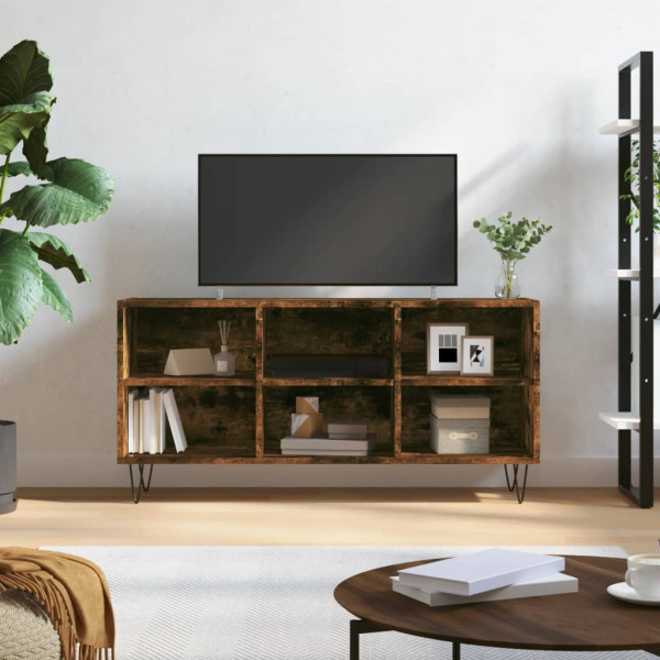 Mueble de TV madera de ingeniería roble ahumado 103.5x30x50 cm D