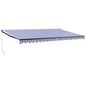 Toldo retráctil aluminio y tela azul y blanco 5x3 m H