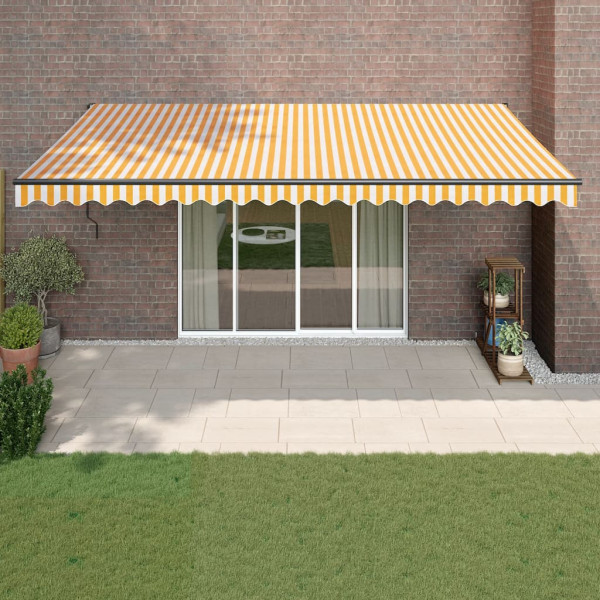 Toldo retráctil aluminio y tela amarillo y blanco 5x3 m D