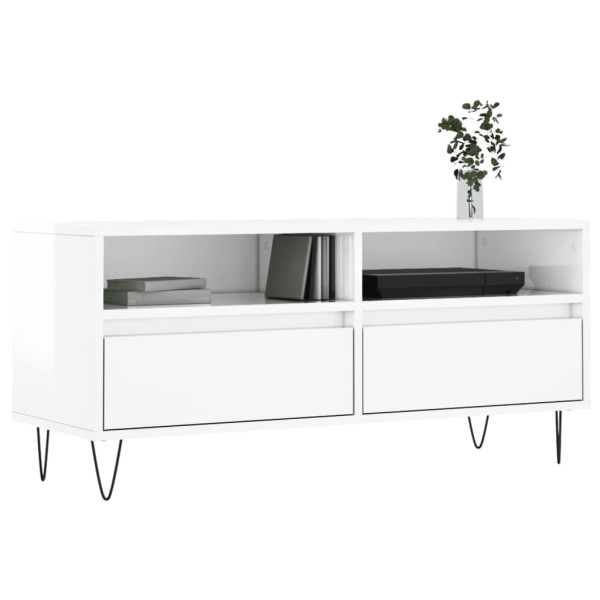 Mueble de TV madera contrachapada blanco brillo 100x34.5x44.5cm M 3