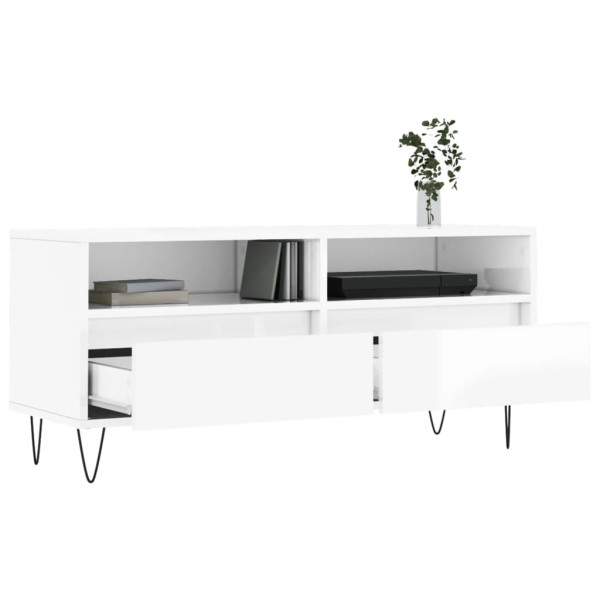 Mueble de TV madera contrachapada blanco brillo 100x34.5x44.5cm M 4