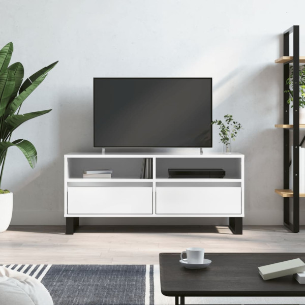 Mueble de TV madera contrachapada blanco brillo 100x34.5x44.5cm D
