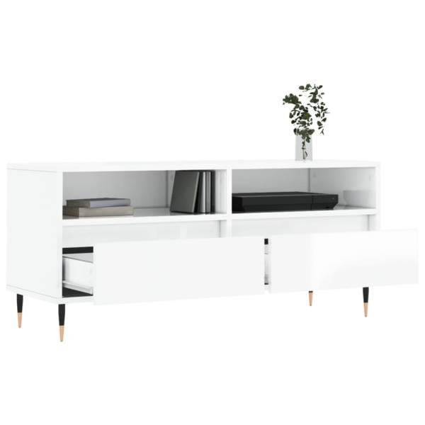 Mueble de TV madera contrachapada blanco brillo 100x34.5x44.5cm M 4