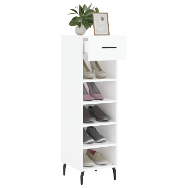 Mueble zapatero madera contrachapada blanco brillo 30x35x105 cm M 4