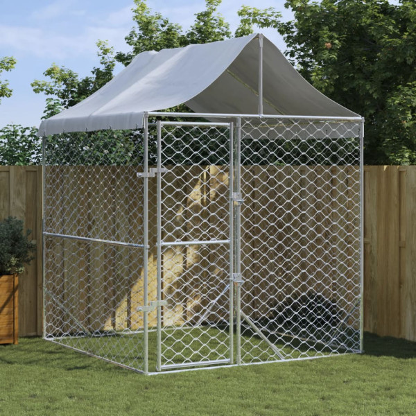 Perrera de exterior con toldo acero galvanizado plata 2x2x2.5 m D