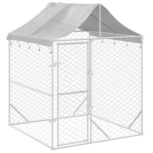 Perrera de exterior con toldo acero galvanizado plata 2x2x2.5 m H