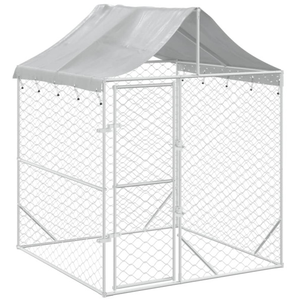 Canil de exterior com teto 2x2x2.5m aço galvanizado prateado M 2
