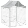 Canil de exterior com teto 2x2x2.5m aço galvanizado prateado 2