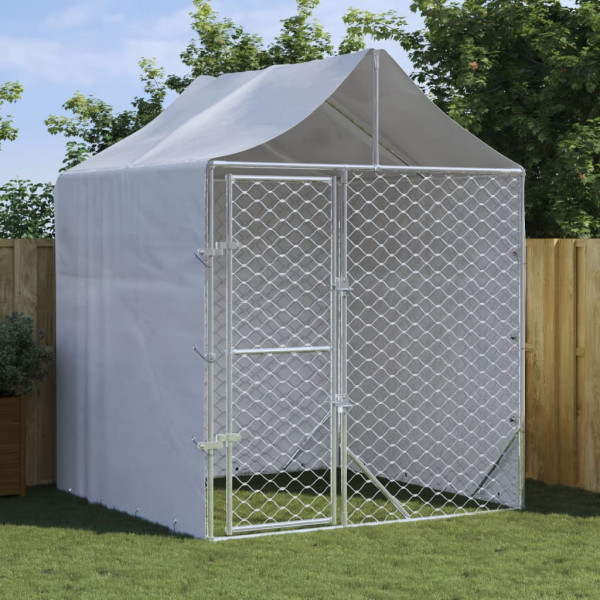 Perrera de exterior con toldo acero galvanizado plata 2x2x2.5 m D