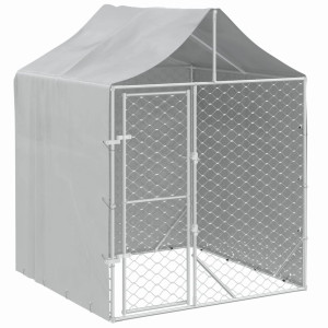 Perrera de exterior con toldo acero galvanizado plata 2x2x2.5 m H