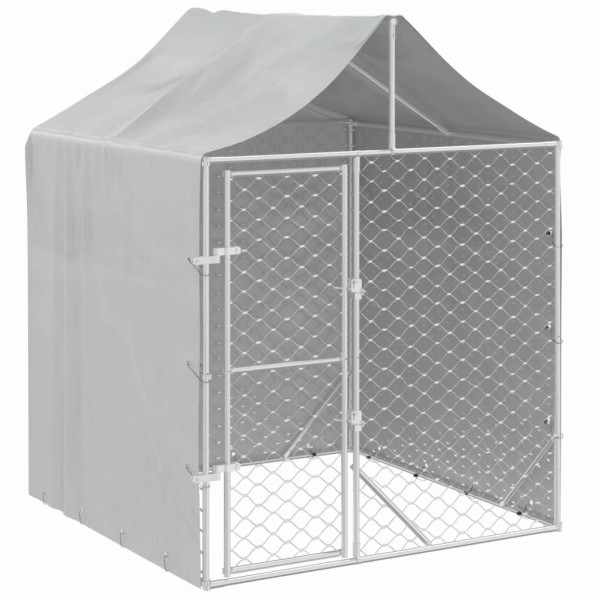 Perrera de exterior con toldo acero galvanizado plata 2x2x2.5 m M 2