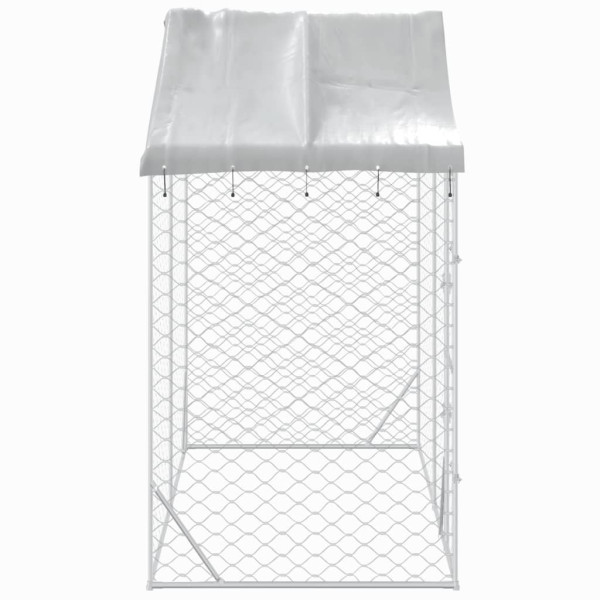 Canil de exterior com teto 3x1.5x2.5 m aço galvanizado prateado M 4