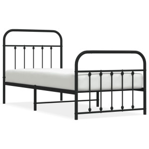 Estructura de cama con cabecero y estribo metal negro 90x190 cm H