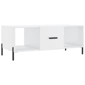 Mesa de centro madera contrachapada blanco brillo 102x50x40 cm H
